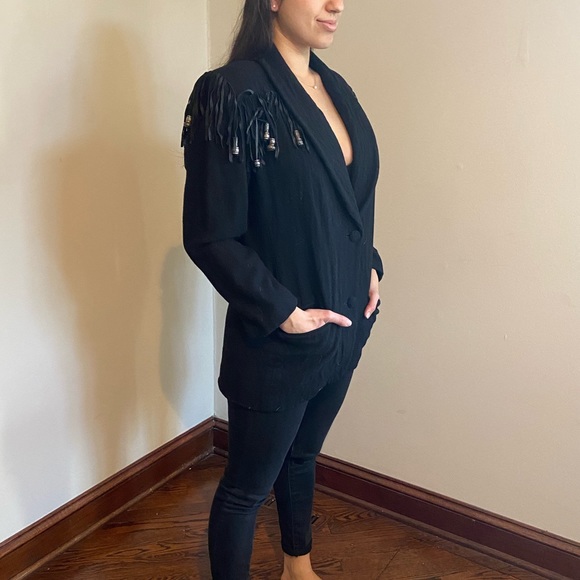 Black coat with beads and fringe - Picture 2 of 6